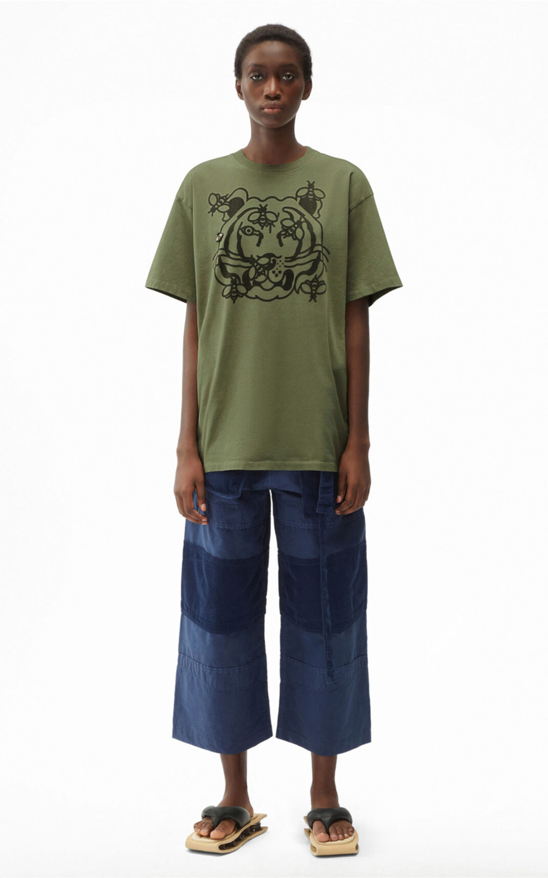 T Shirt Kenzo Bee a Tiger oversize Femme Vert Olive | EMLW-01824